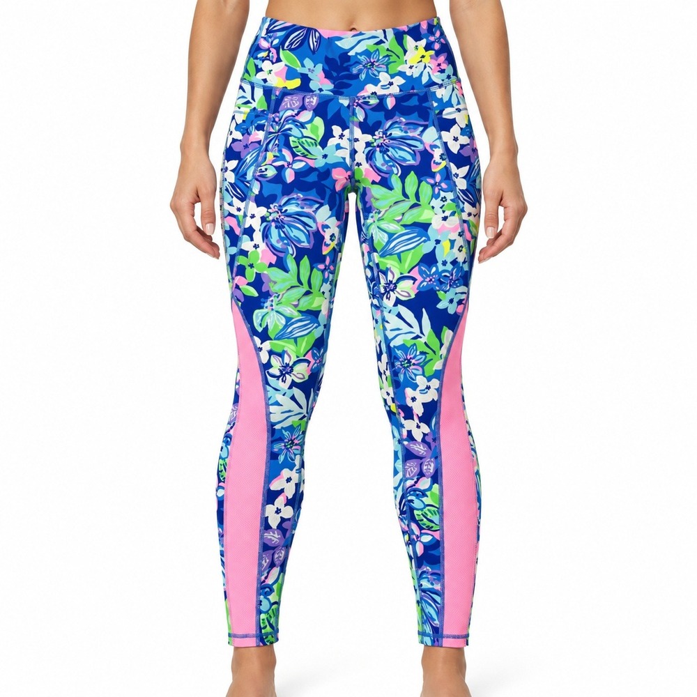Lilly Pulitzer Luxletic Floral Mesh Activewear Leggings Blue Pink XXS